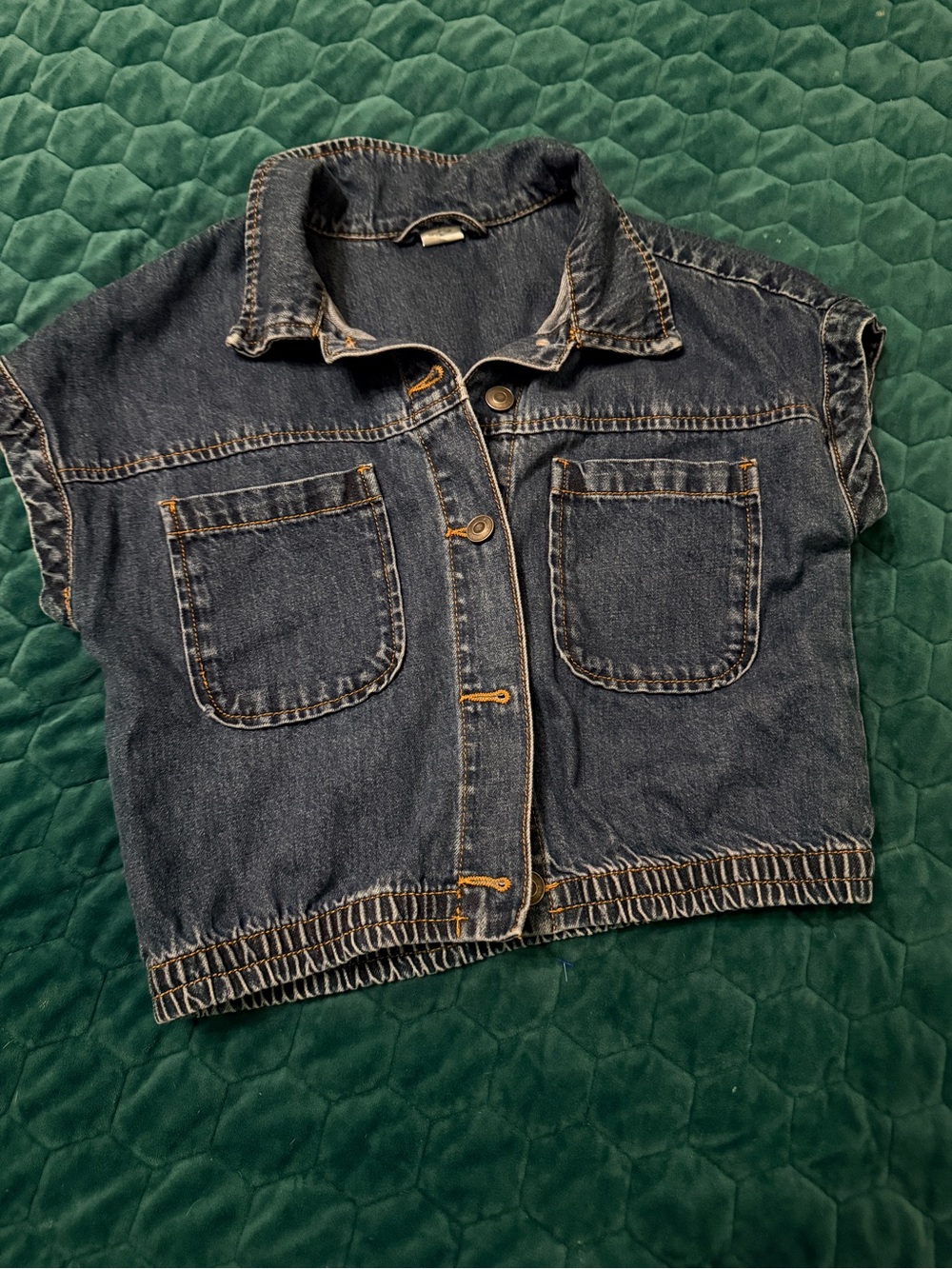 Girls XL VINTAGE Dark Wash Cropped Denim Snap Button Elastic Waist Jacket